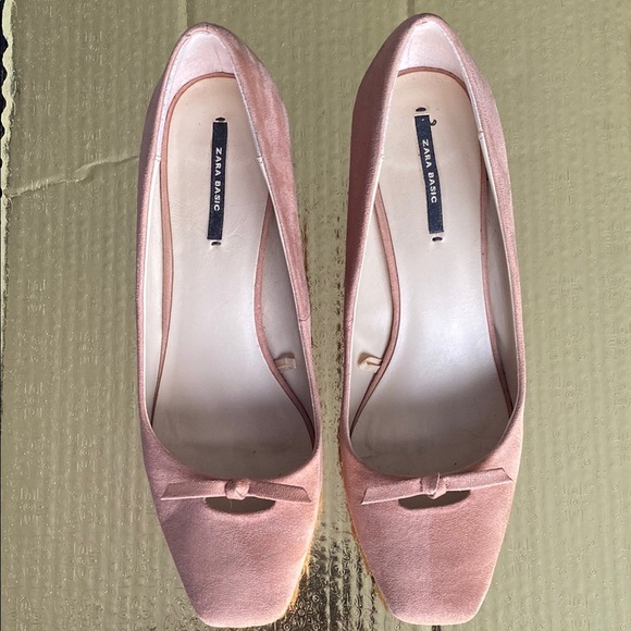 Zara Pink Suede Basic Collection Heels with Elegant Bow Design - Picture 1 of 6